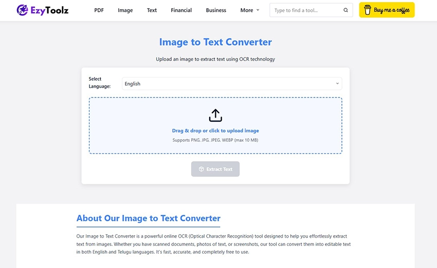 'EzyToolz image to text OCR converter — extract text from image online