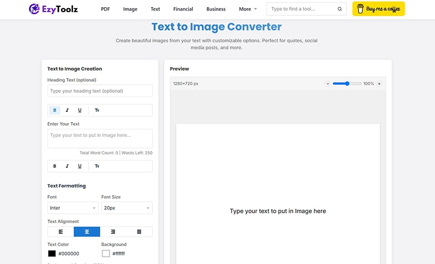 'EzyToolz text to image converter — create graphics from text online free